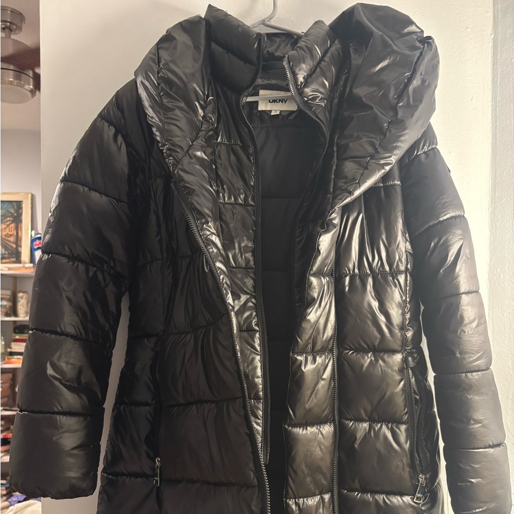 DKNY Shiny Black Quilted Jacket